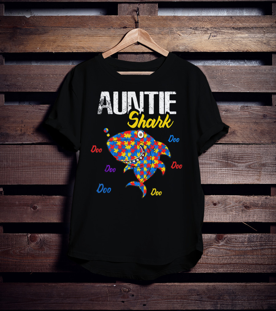 Auntie Shark Autism Awareness Doo Doo Puzzle T-Shirt