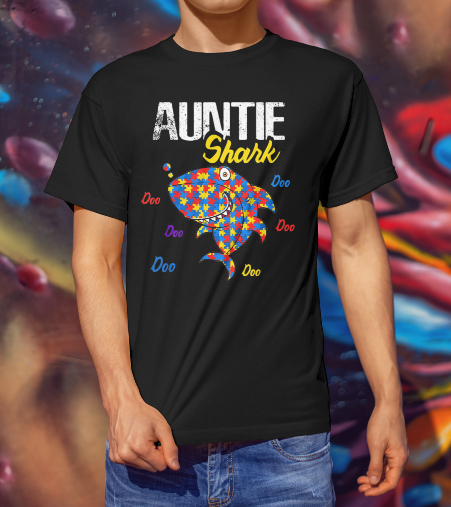 Auntie Shark Autism Awareness Doo Doo Puzzle T-Shirt