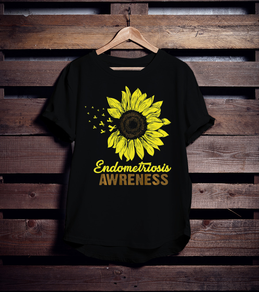 Endometriosis Awareness Yellow Ribbon Sunflower T-Shirt