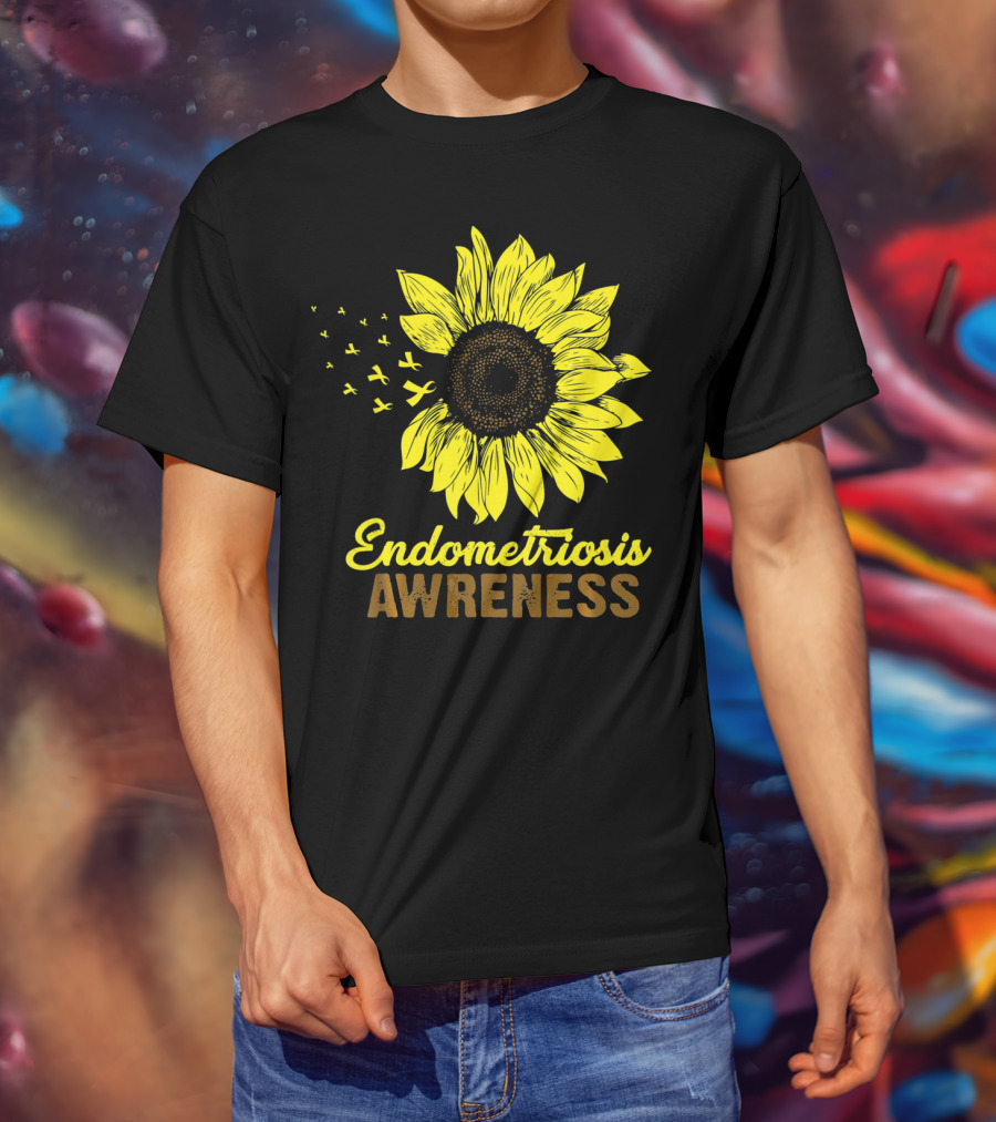 Endometriosis Awareness Yellow Ribbon Sunflower T-Shirt