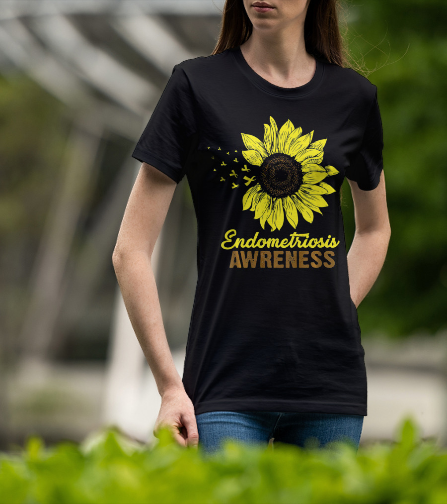 Endometriosis Awareness Yellow Ribbon Sunflower T-Shirt