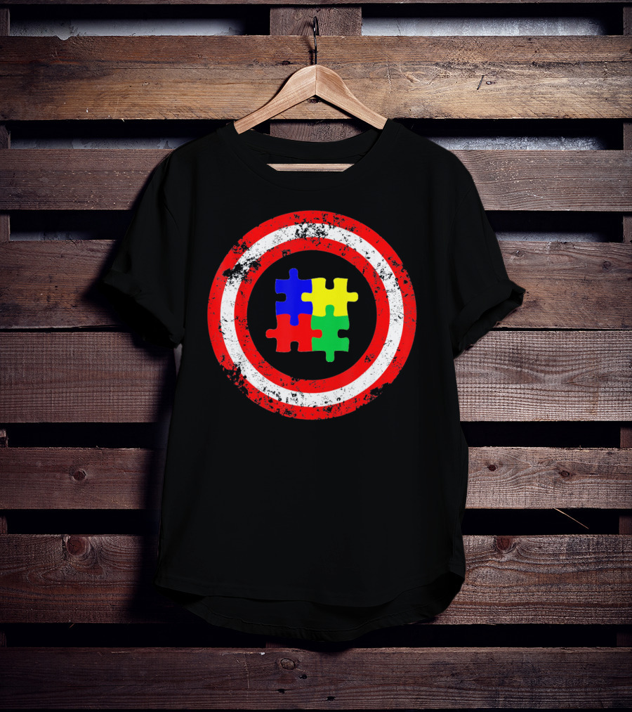 Captain Autism Awareness Shield Puzzle T-Shirt