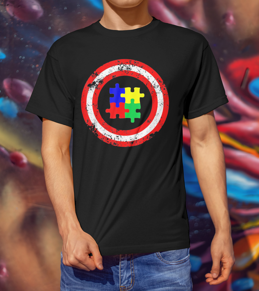 Captain Autism Awareness Shield Puzzle T-Shirt