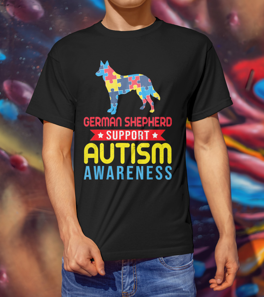 German Shepherd Puzzle Support Autism Awareness T-Shirt