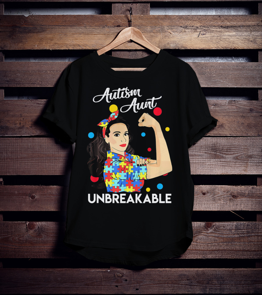 Autism Aunt Unbreakable Puzzle Pattern Awareness T-Shirt