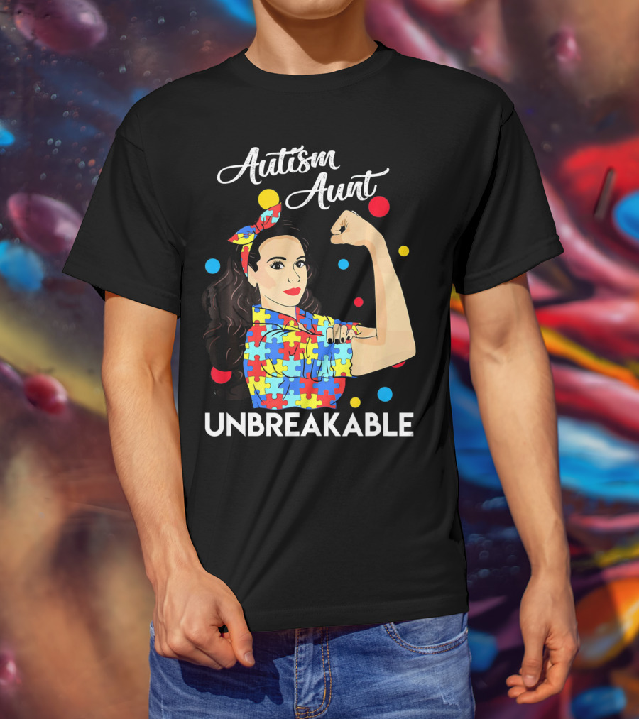 Autism Aunt Unbreakable Puzzle Pattern Awareness T-Shirt