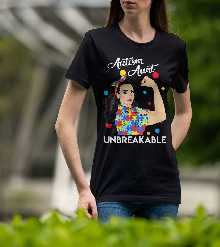Autism Aunt Unbreakable Puzzle Pattern Awareness T-Shirt