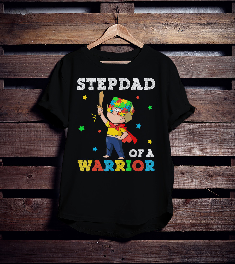 Stepdad Of A Warrior Autism Awareness Puzzle Hero T-Shirt