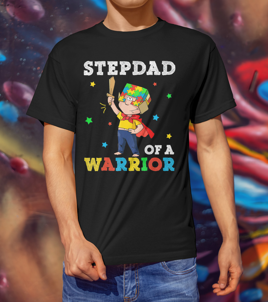 Stepdad Of A Warrior Autism Awareness Puzzle Hero T-Shirt