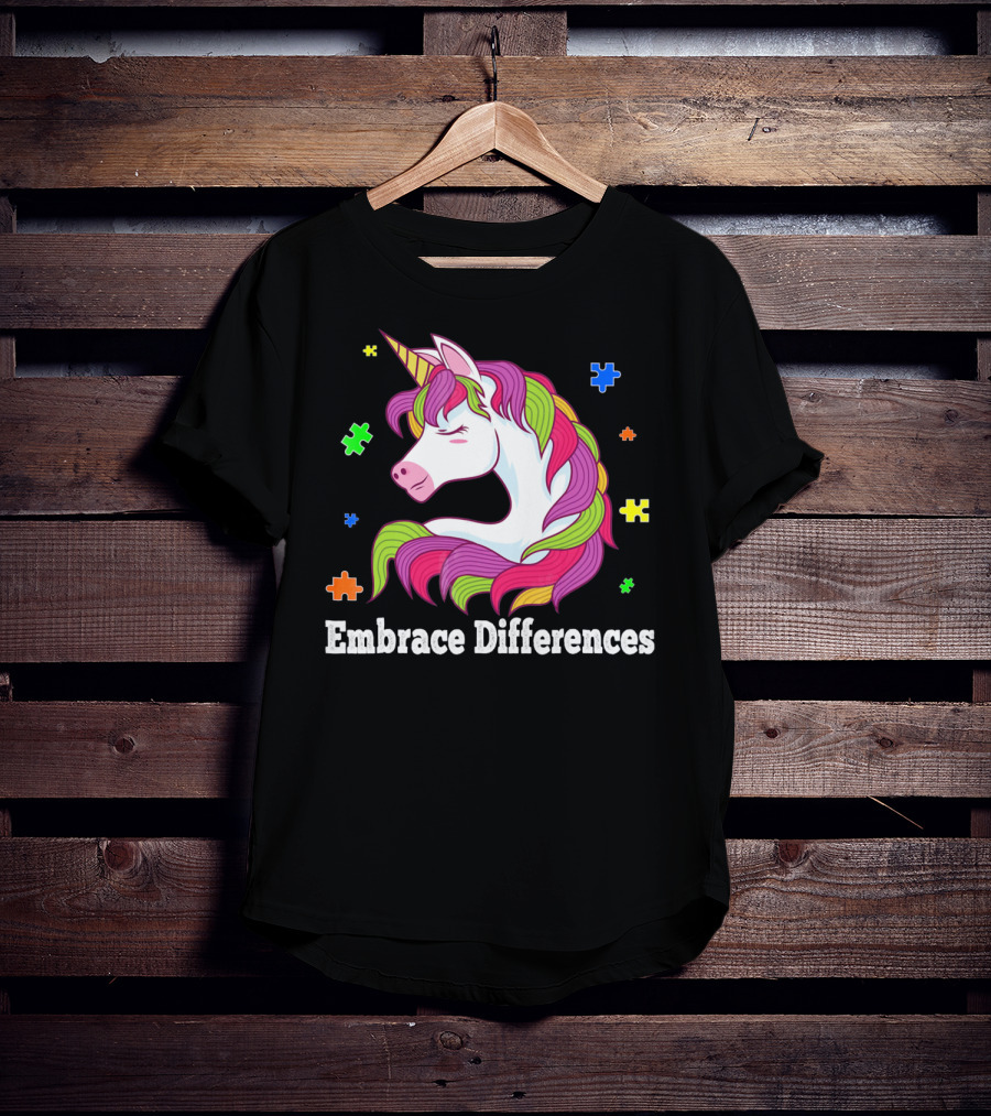 Embrace Differences Autism Awareness Unicorn Puzzle Pieces T-Shirt