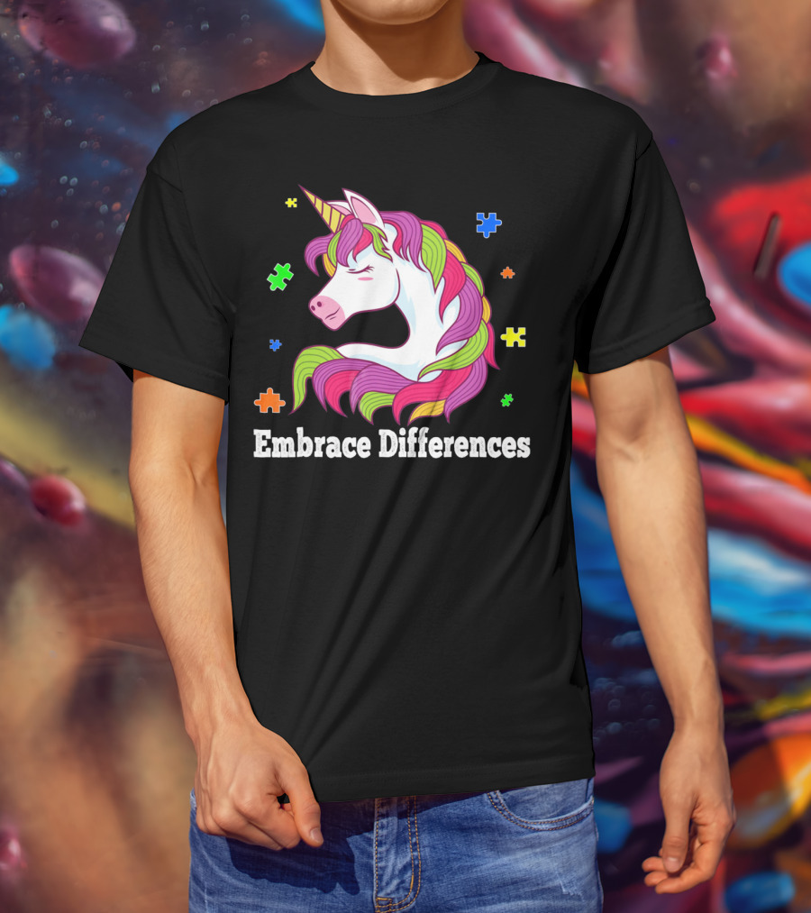 Embrace Differences Autism Awareness Unicorn Puzzle Pieces T-Shirt
