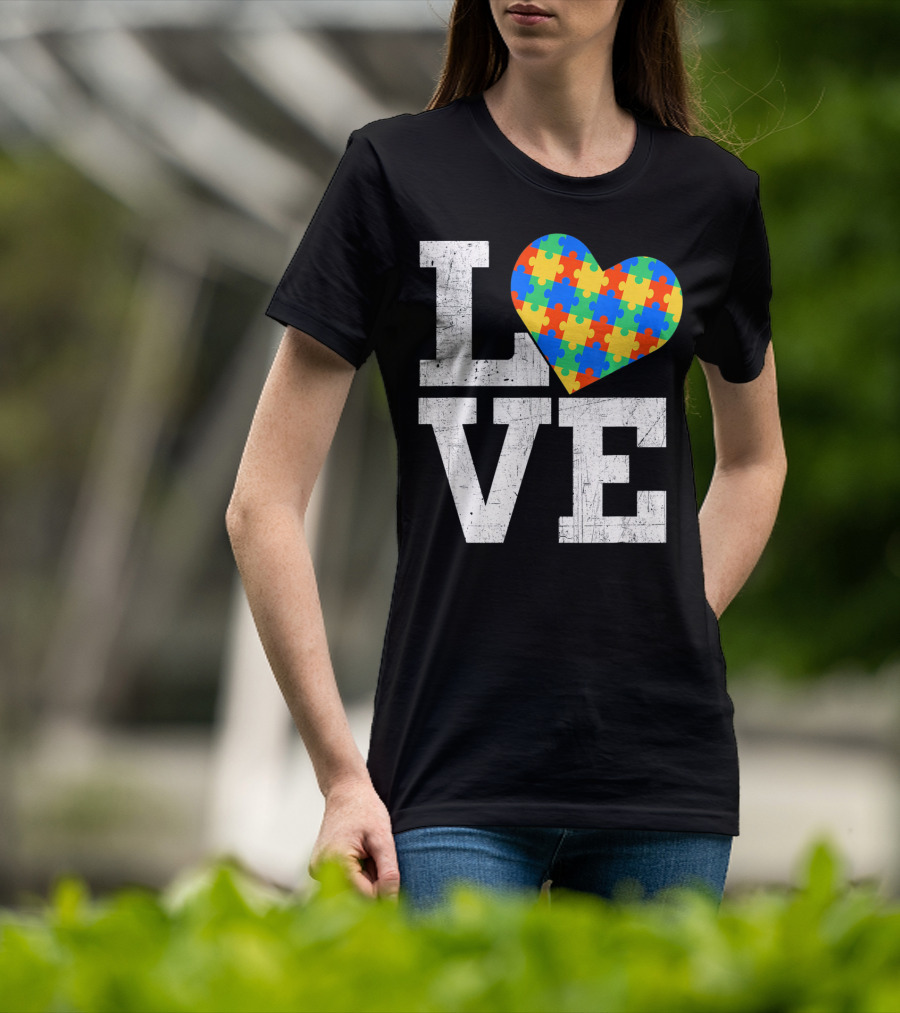 Love Someone With Autism Autism Awareness Puzzle Heart T-Shirt