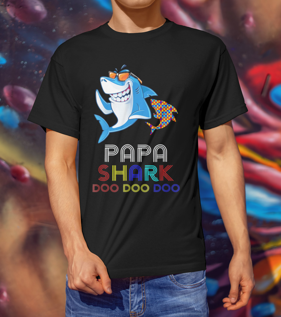 Papa Shark Doo Doo Doo Autism Awareness T-Shirt