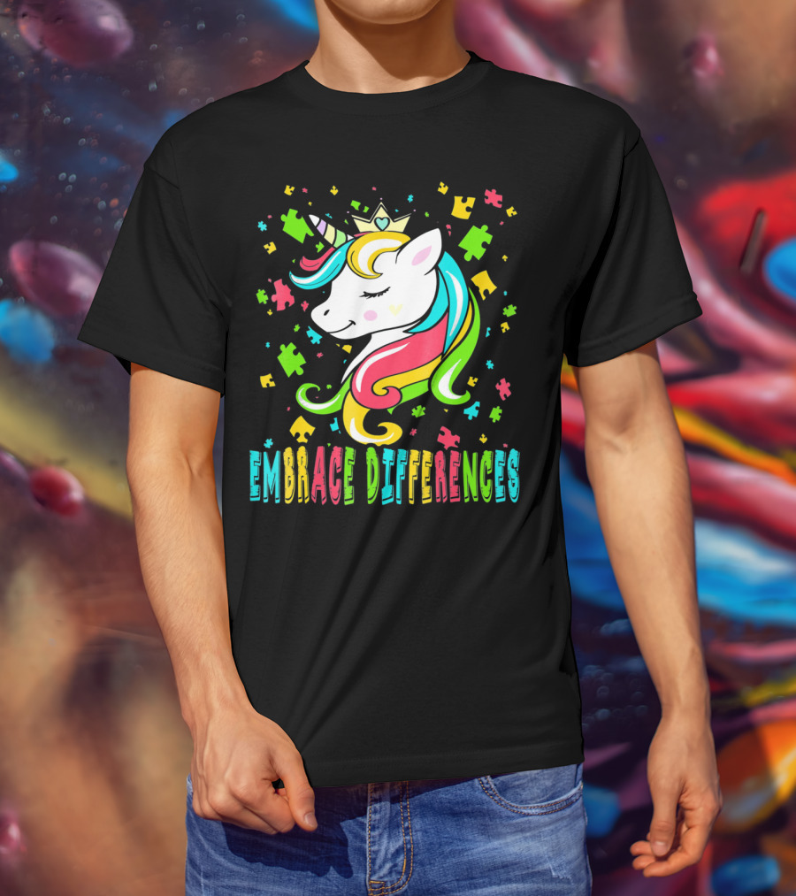 Embrace Differences Autism Awareness Unicorn T-Shirt