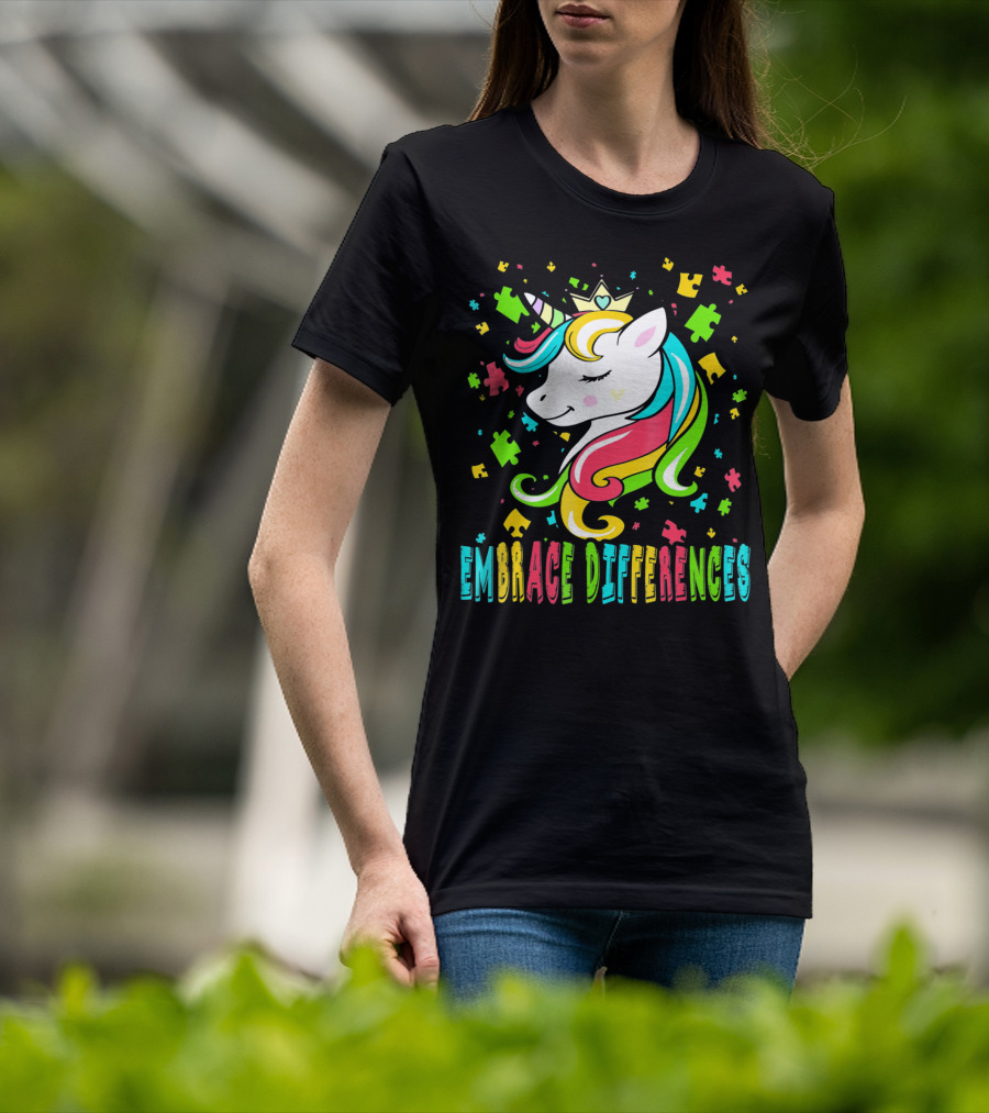 Embrace Differences Autism Awareness Unicorn T-Shirt