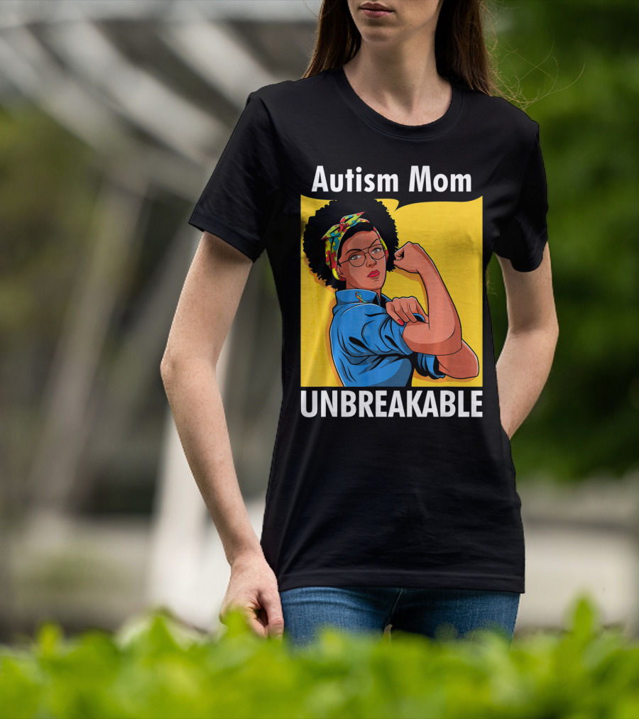 Autism Mom Unbreakable Afro Inspiring Woman Empowerment T-Shirt