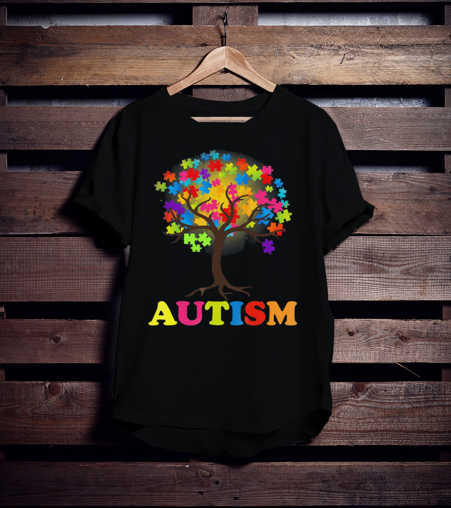 Autism Puzzle Pieces Tree Multicolored Branches T-Shirt