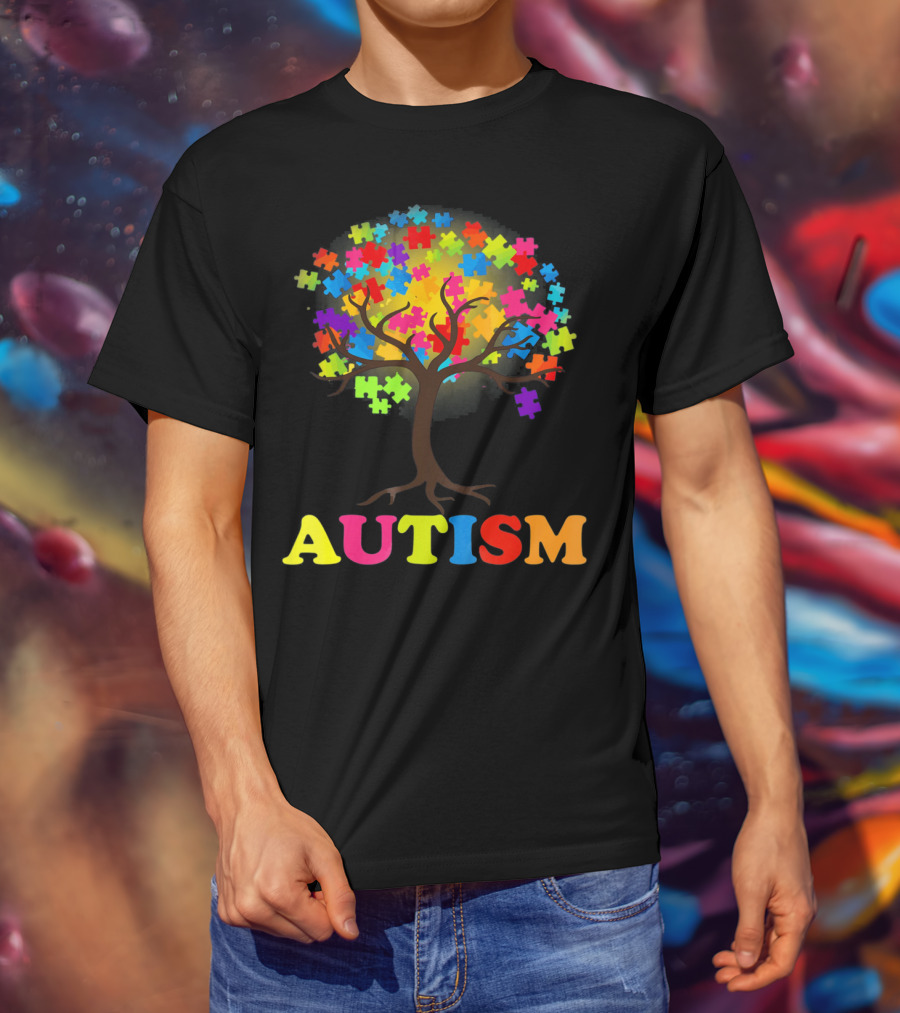 Autism Puzzle Pieces Tree Multicolored Branches T-Shirt