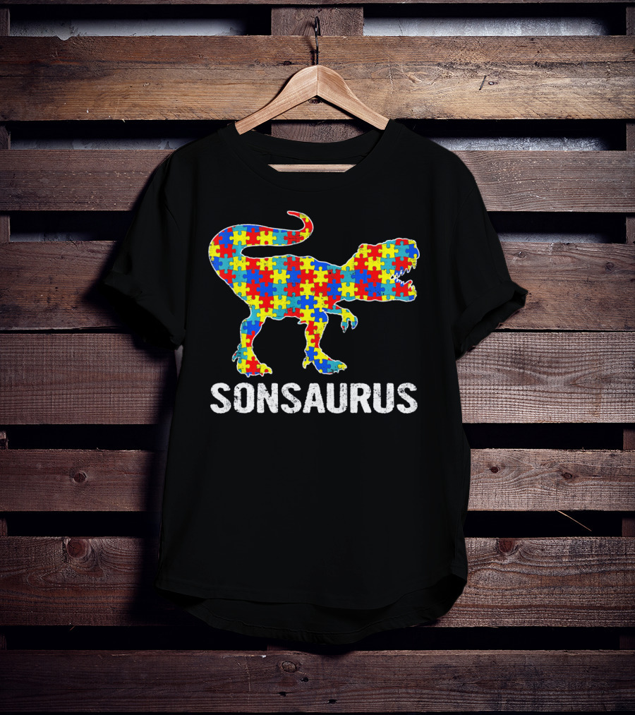Sonsaurus Strong Dinosaur Autism Awareness Puzzle T-Shirt