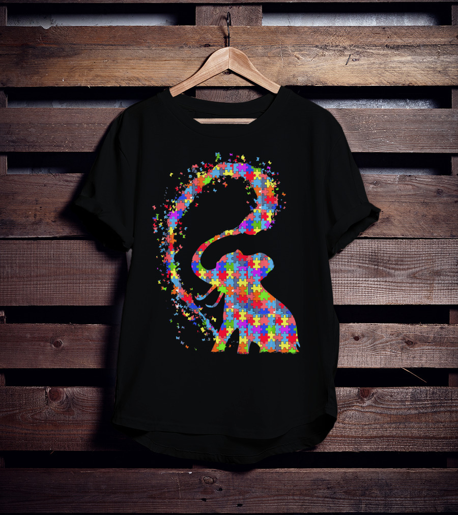 Elephant Puzzle Piece Autism Awareness Symbol Celebrating Neurodiversity T-Shirt
