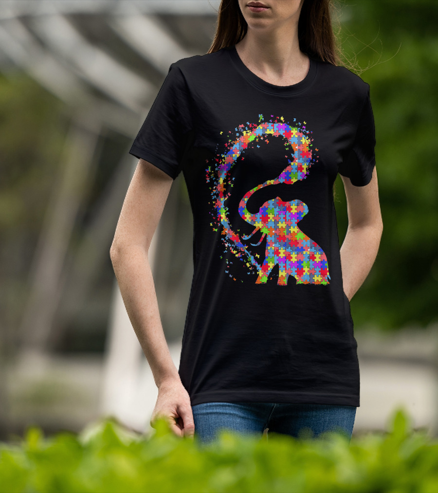Elephant Puzzle Piece Autism Awareness Symbol Celebrating Neurodiversity T-Shirt