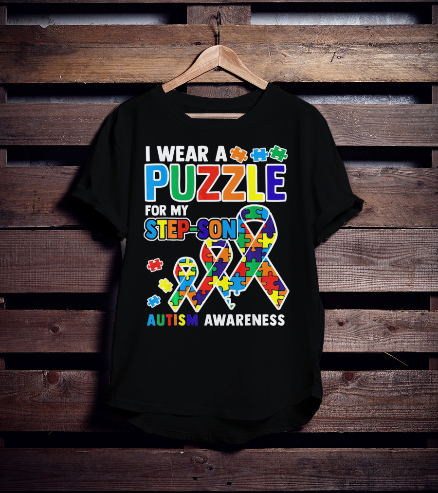 I Wear A Puzzle For My Step-Son Autism Awareness T-Shirt