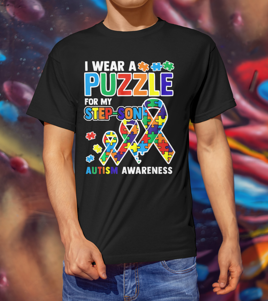 I Wear A Puzzle For My Step-Son Autism Awareness T-Shirt