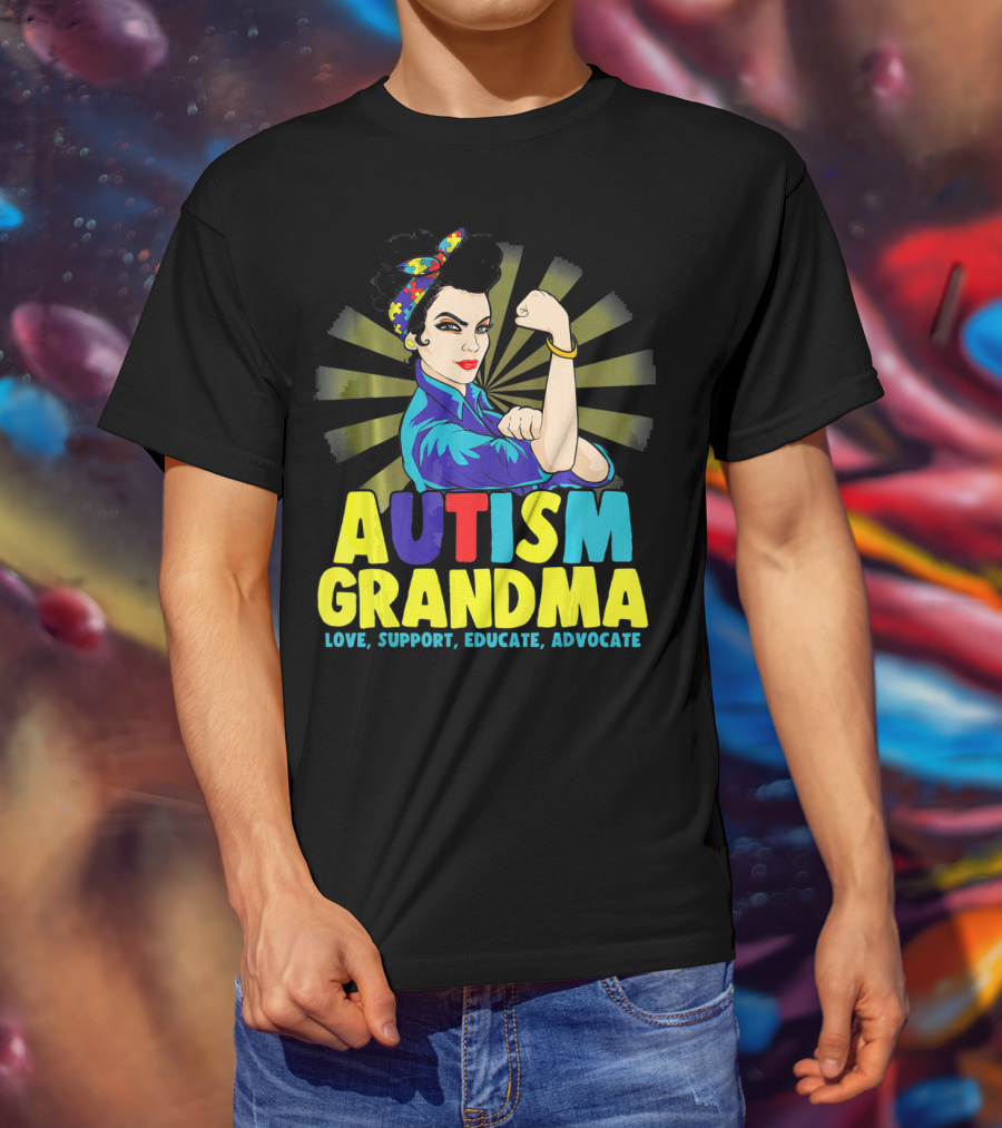 Autism Grandma Love Support Educate Advocate Retro Iconic T-Shirt