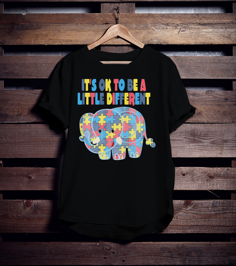 It's OK To Be A Little Different Autism Awareness Elephant Puzzle T-Shirt