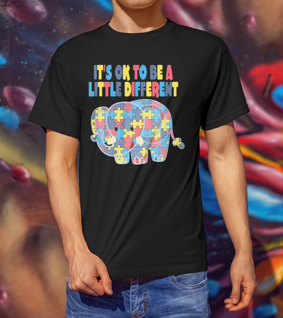 It's OK To Be A Little Different Autism Awareness Elephant Puzzle T-Shirt
