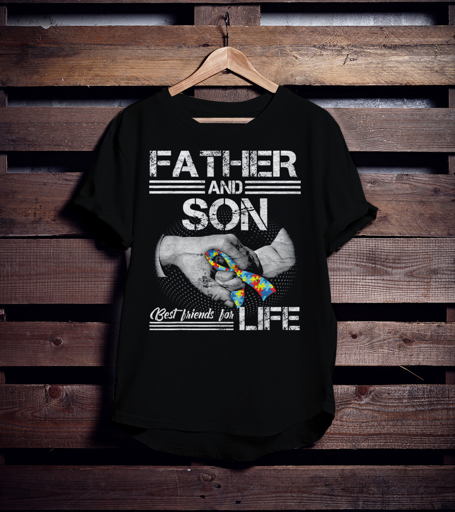 Father And Son Best Friends For Life Autism Puzzle Handshake T-Shirt