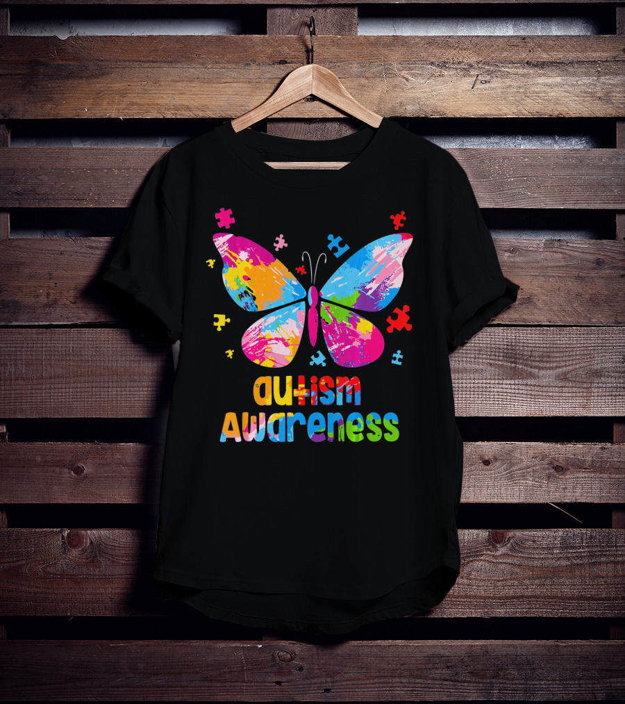 Colorful Butterfly Autism Awareness Puzz Puzzle Pieces T-Shirt