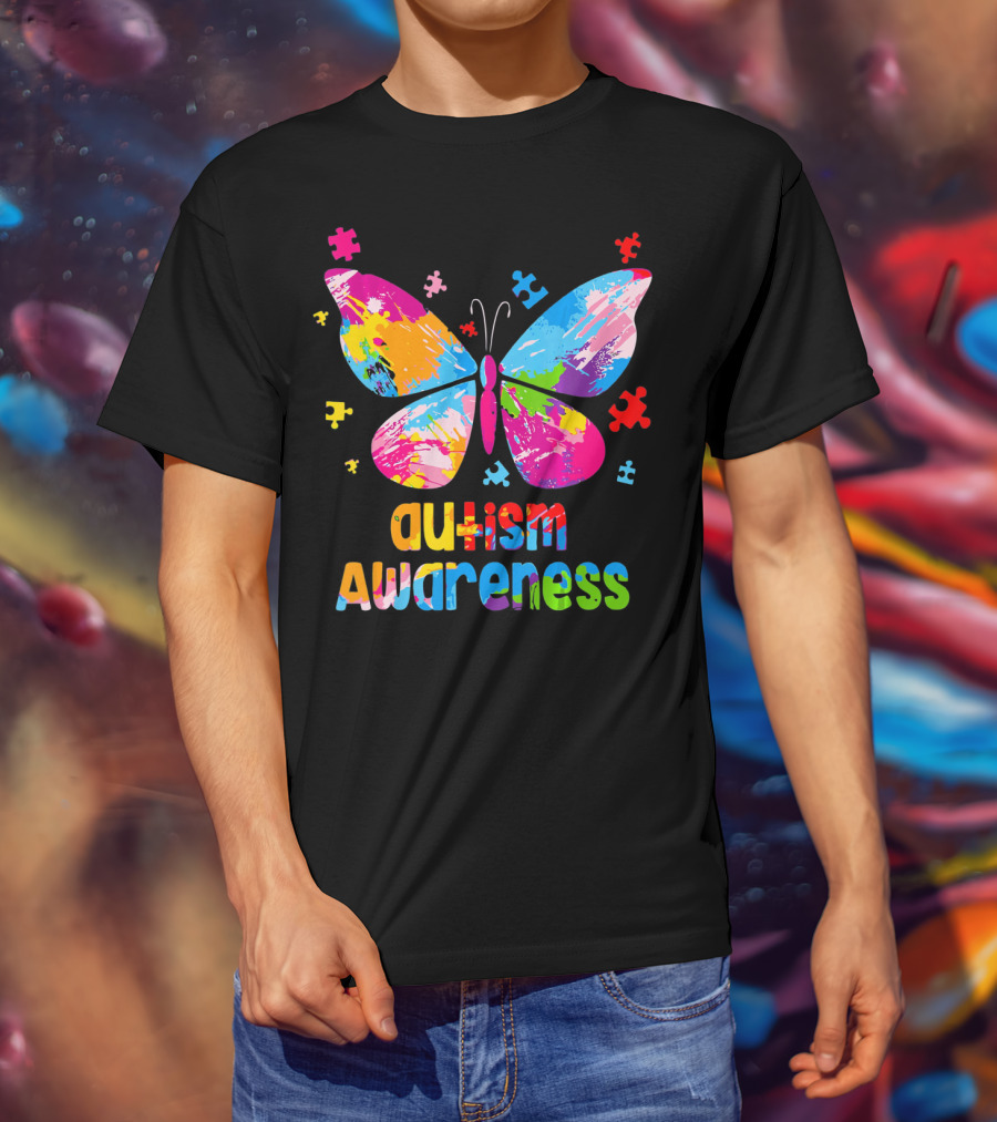 Colorful Butterfly Autism Awareness Puzz Puzzle Pieces T-Shirt