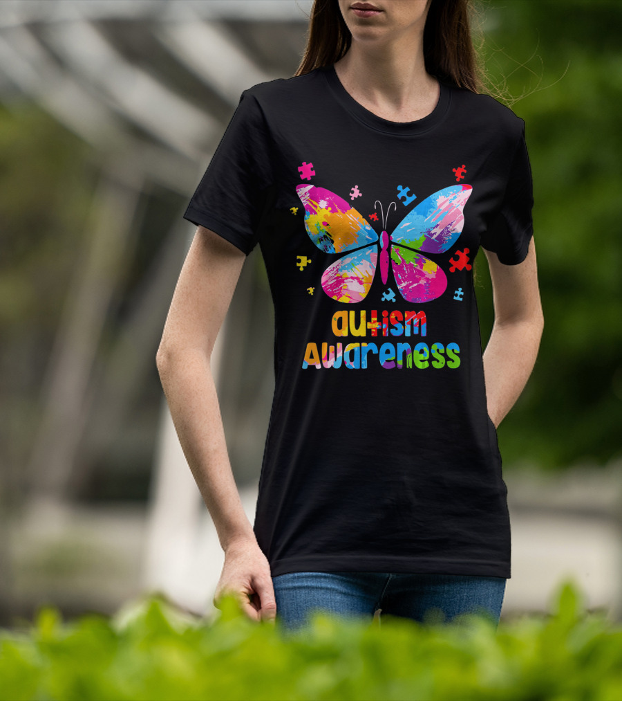 Colorful Butterfly Autism Awareness Puzz Puzzle Pieces T-Shirt
