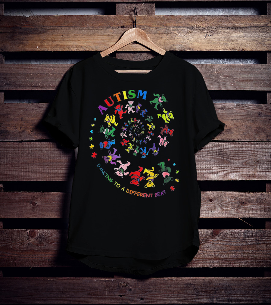 Autism Awareness Dancing To A Different Beat Colorful Spiraled Bears T-Shirt