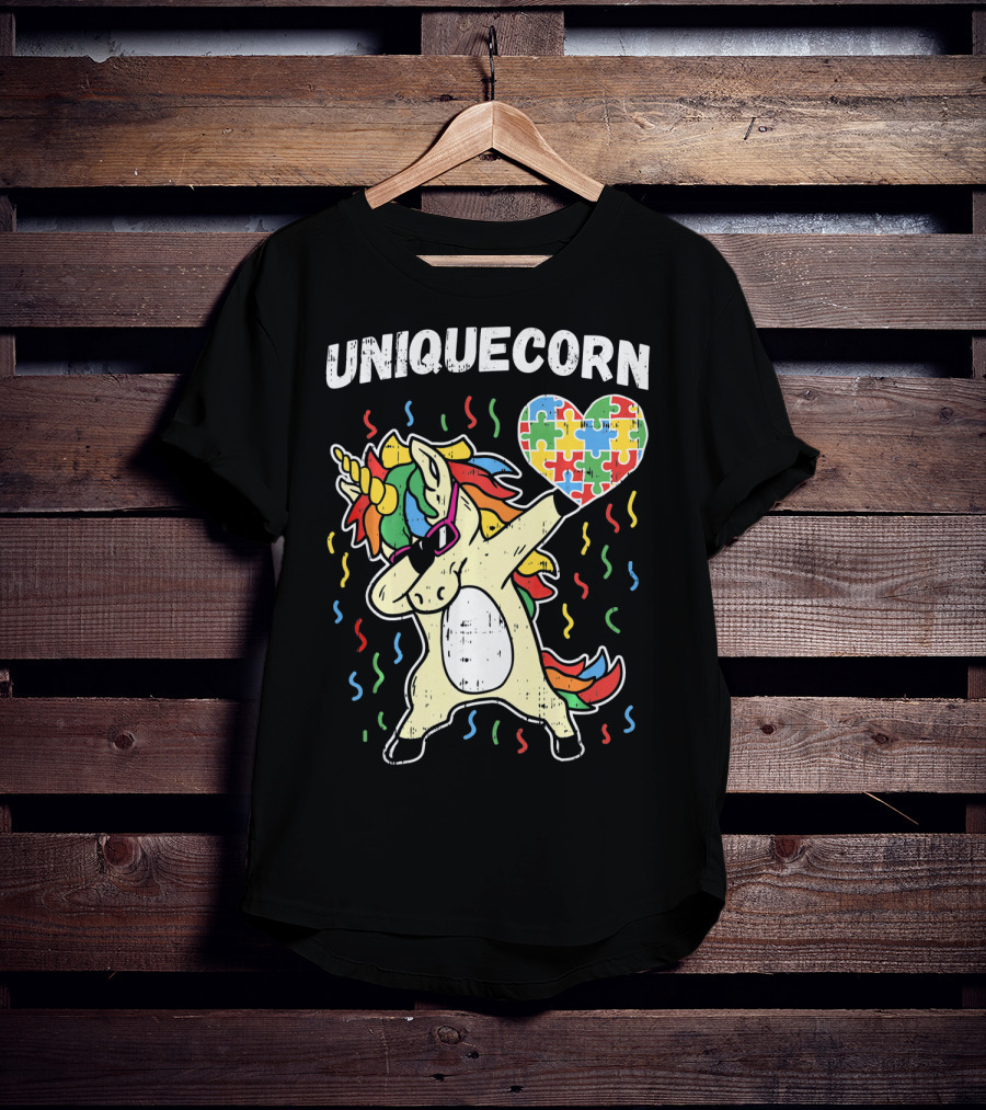 Uniquecorn Dabbing Unicorn Puzzle Heart Autism Awareness T-Shirt
