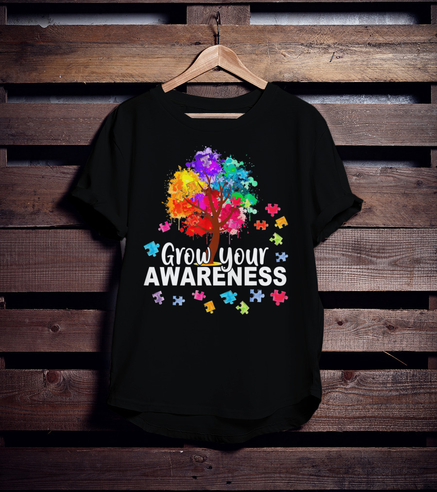 Grow Your Awareness Colorful Tree With Puzzle Pieces T-Shirt