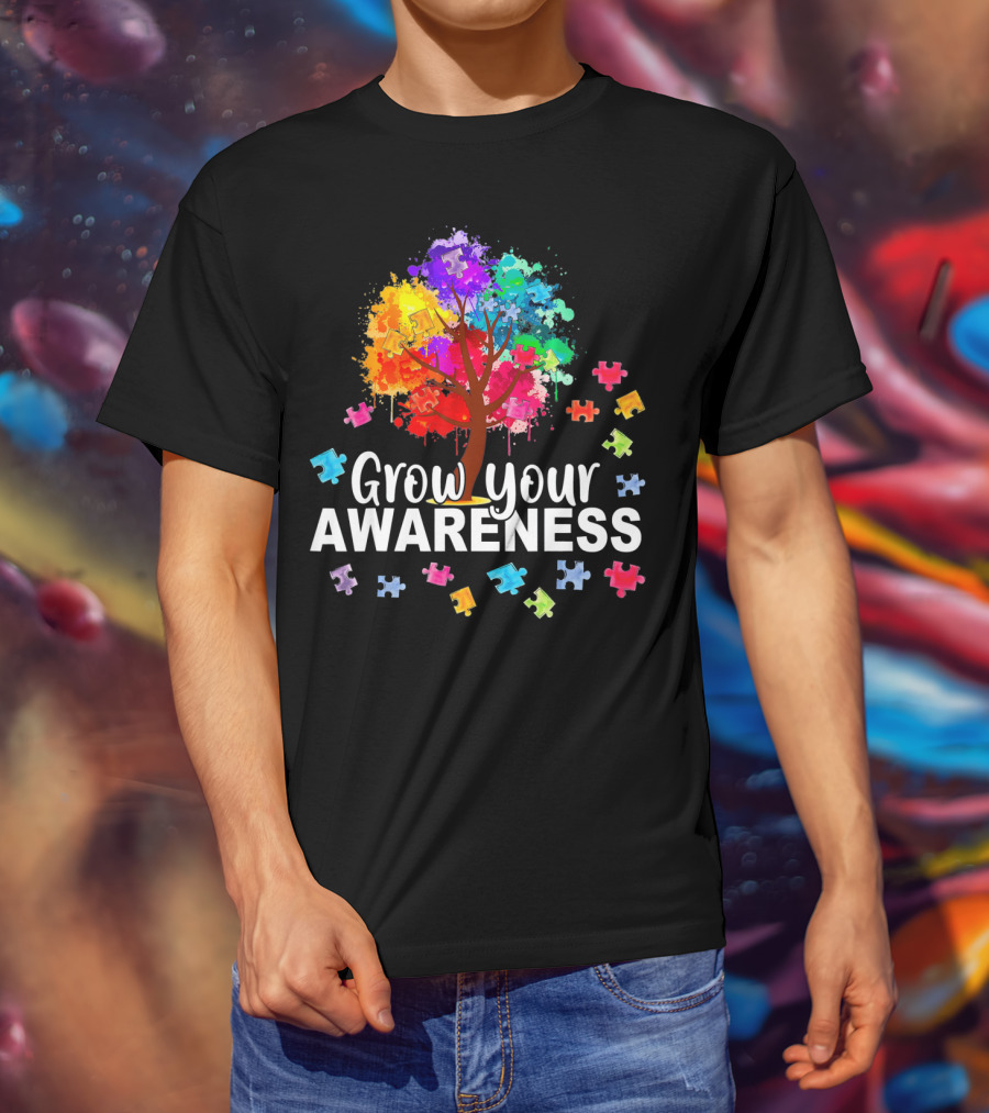 Grow Your Awareness Colorful Tree With Puzzle Pieces T-Shirt