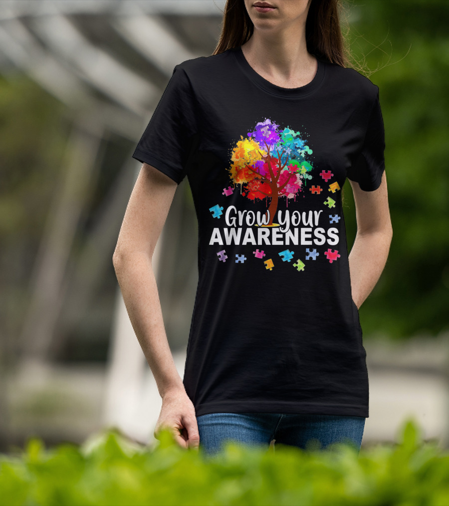 Grow Your Awareness Colorful Tree With Puzzle Pieces T-Shirt