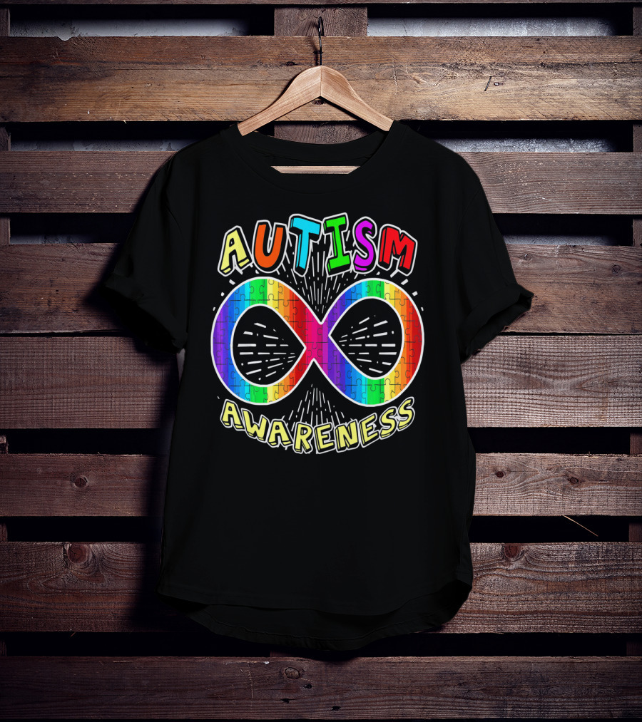 Autism Awareness Infinity Symbol With Rainbow Puzzle T-Shirt