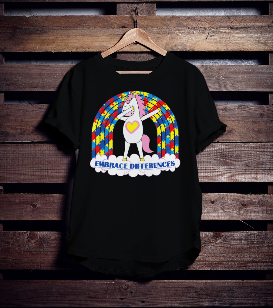Embrace Differences Autism Awareness Kids Teens Girls Unicorn T-Shirt