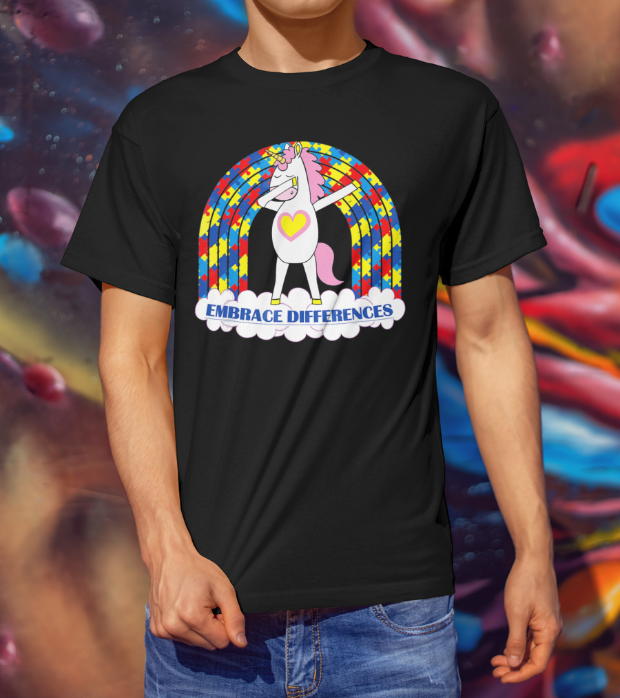 Embrace Differences Autism Awareness Kids Teens Girls Unicorn T-Shirt
