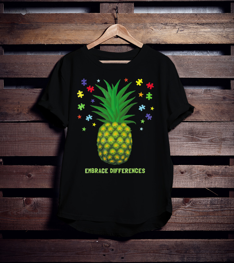 Embrace Differences Autism Awareness Beach Pineapple Puzzle Pieces T-Shirt