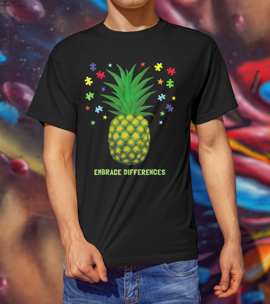 Embrace Differences Autism Awareness Beach Pineapple Puzzle Pieces T-Shirt