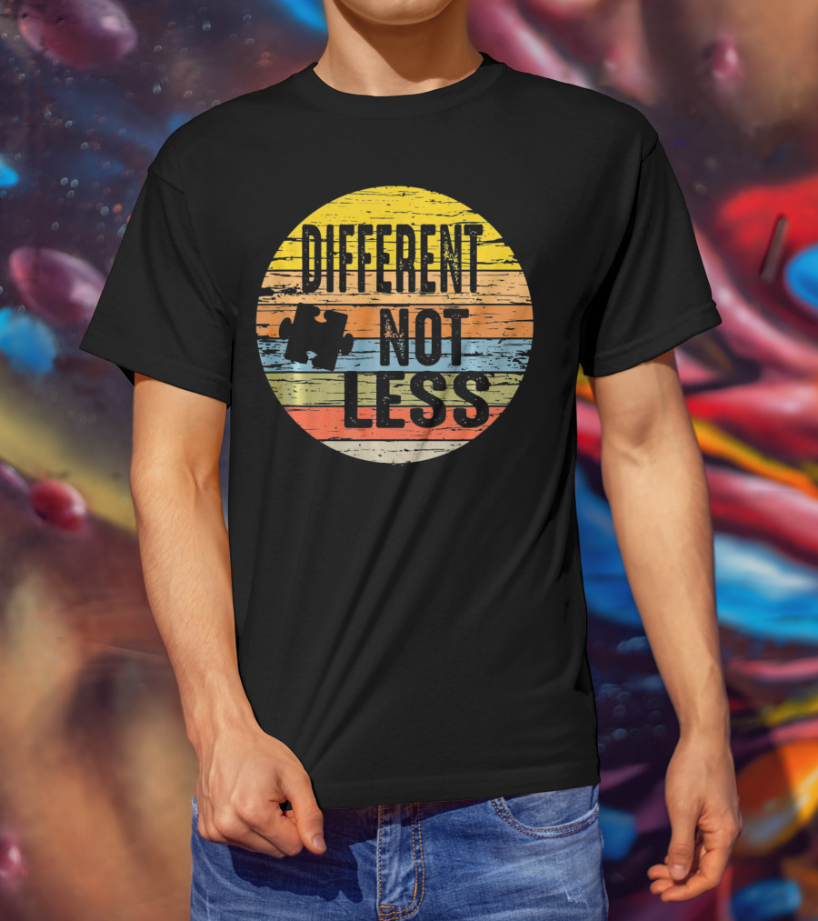 Different Not Less Retro Distressed Autism Awareness Puzzle T-Shirt