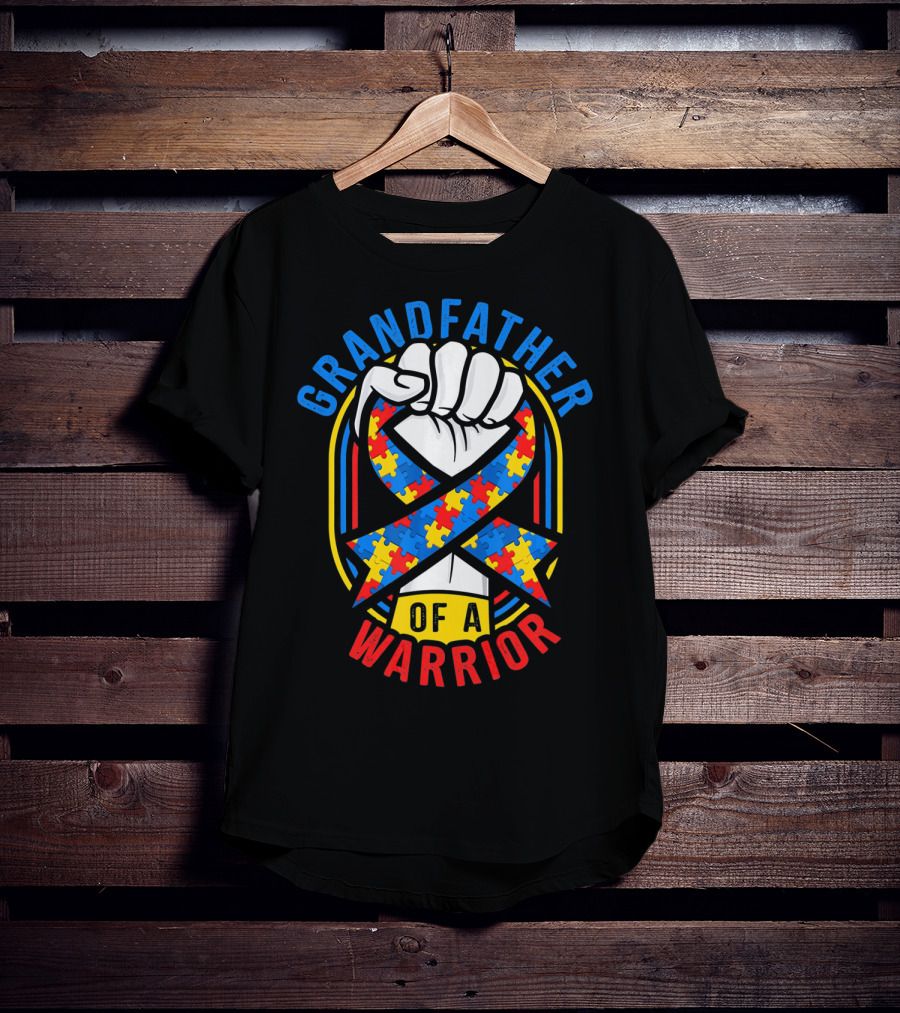 Grandfather Of A Warrior Autism Awareness Puzzle T-Shirt