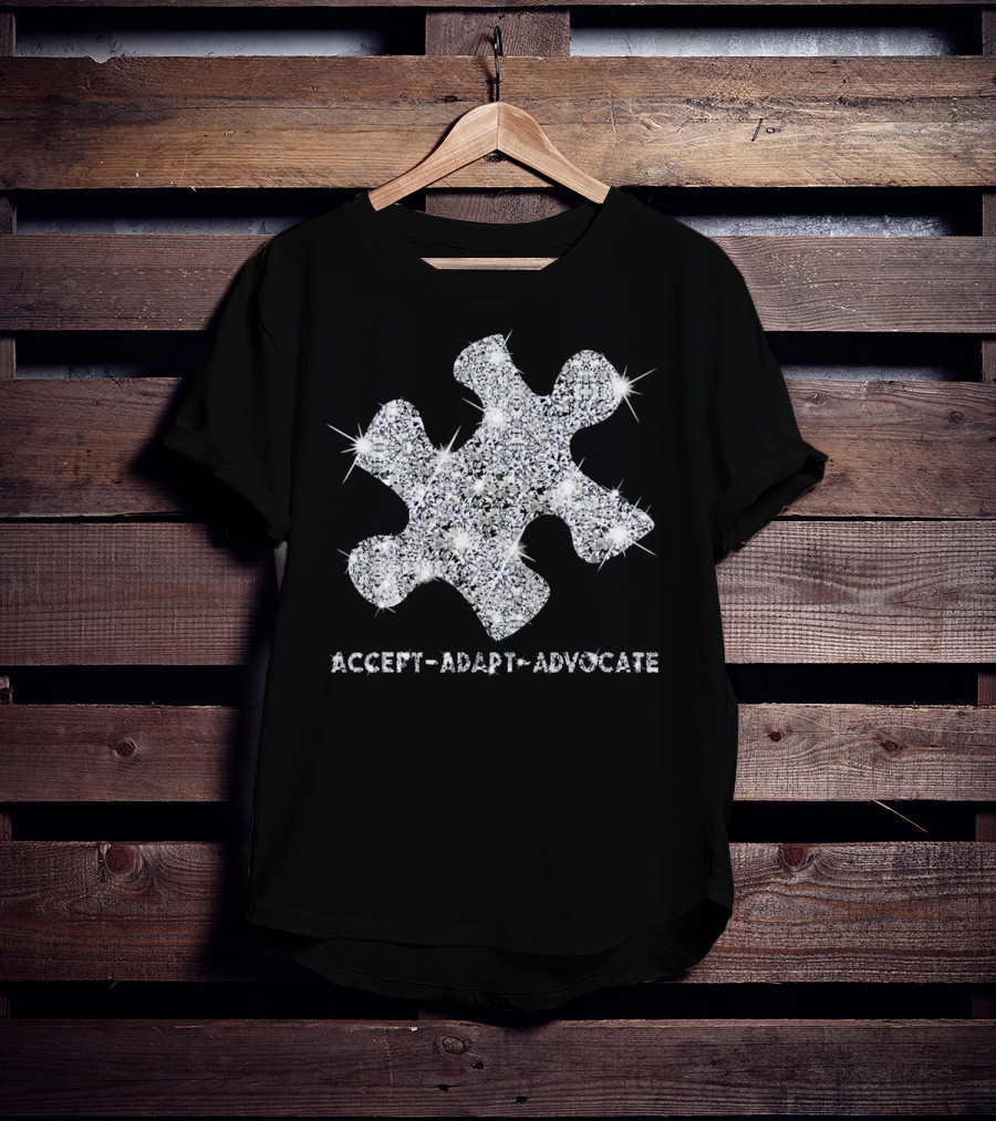 Accept Adapt Advocate Autism Awareness Sparkling Puzzle Piece T-Shirt