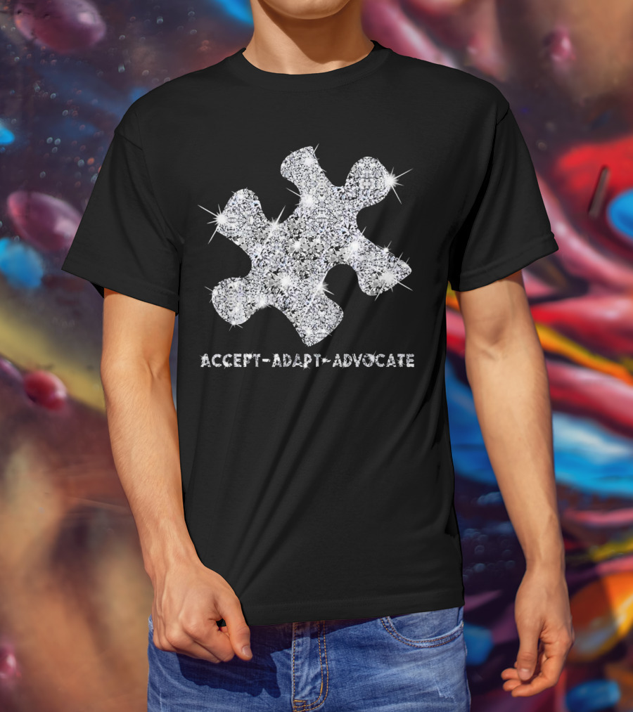 Accept Adapt Advocate Autism Awareness Sparkling Puzzle Piece T-Shirt