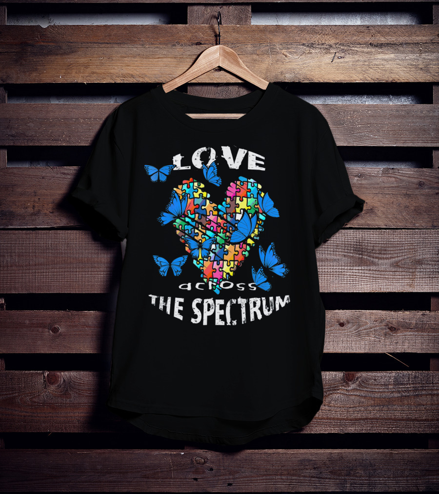 Love Across The Spectrum Autism Awareness Blue Butterflies T-Shirt