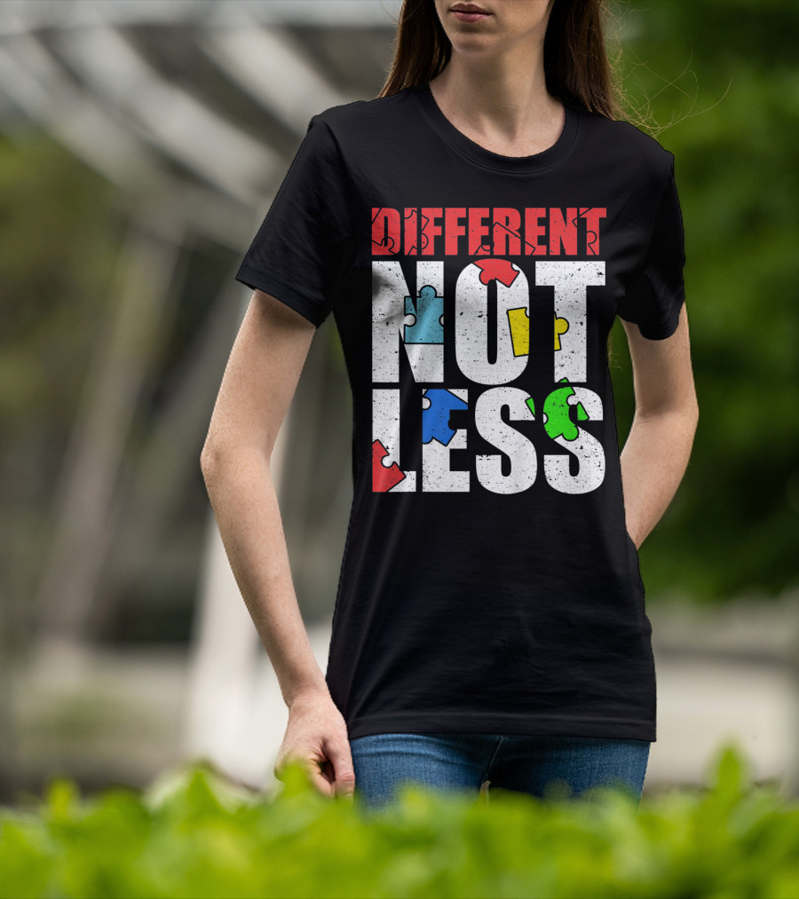 Kids Autism Awareness Different Not Less Puzzle Pieces T-Shirt